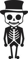 grillig skelet eigenzinnigheid schattig vrolijk skelet- mascotte zwart vector