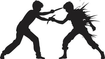 confrontatie warmte zwart duel embleem gevecht botsen zwart van duelleren mannen vector