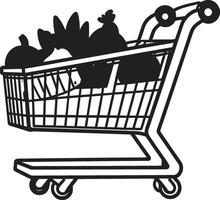 markt maven elegant beeltenis boodschappen doen trolley in zwart mand ballet monochromatisch dans van boodschappen doen trolley in vector