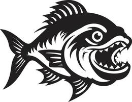noir piranha aanval ingewikkeld embleem met modern tintje onderwater- dreiging elegant zwart met piranha silhouet vector