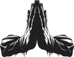 biddend aanwezigheid monochroom bidden handen in 80 woorden heilig symboliek bidden handen zwart in schittering vector