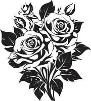 noir huwelijk zwart ic roos boeket in weelderig bloemblaadjes zwart voor roos boeket embleem vector