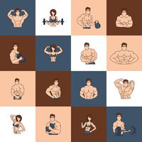 Bodybuilding fitness gym pictogrammen platte lijn vector