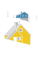 geel en blauw geschilderd huis Aan een besneeuwd heuvel vector