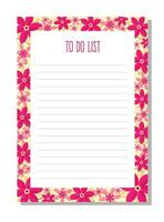 planner, naar Doen lijst, organisator met bloemen, bladeren, boeket. vector