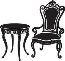 antiek fauteuil en tafel. illustratie. geïsoleerd Aan wit achtergrond. vector