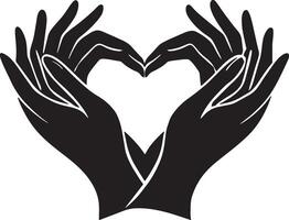zwart en wit illustratie van handen vormen een hart vorm met hun vingers. vector