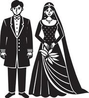 bruiloft paar. bruid en bruidegom in bruiloft jurk. illustratie vector