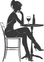 silhouet vrouw zittend Bij een tafel in de cafe bar restaurant zwart kleur enkel en alleen vector