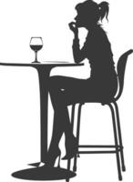 silhouet vrouw zittend Bij een tafel in de cafe bar restaurant zwart kleur enkel en alleen vector