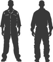 silhouet Mens arbeiders vervelend jumpsuit zwart kleur enkel en alleen vector