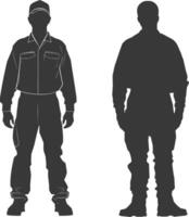 silhouet Mens arbeiders vervelend jumpsuit zwart kleur enkel en alleen vector