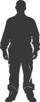 silhouet Mens arbeiders vervelend jumpsuit zwart kleur enkel en alleen vector