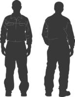 silhouet Mens arbeiders vervelend jumpsuit zwart kleur enkel en alleen vector