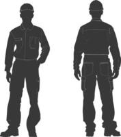 silhouet Mens arbeiders vervelend jumpsuit zwart kleur enkel en alleen vector