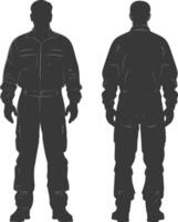 silhouet Mens arbeiders vervelend jumpsuit zwart kleur enkel en alleen vector