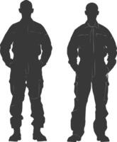 silhouet Mens arbeiders vervelend jumpsuit zwart kleur enkel en alleen vector