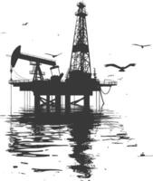 silhouet olie platform of olie boortoren in de zee zwart kleur enkel en alleen vector