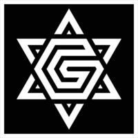 g brief met ster logo icoon. G Star logo met zwart omgekeerd grijs achtergrond vector
