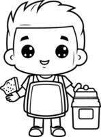 jongen met schort en keuken gereedschap illustratie grafisch ontwerp vector