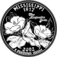 Amerikaans geld kwartaal 25 cent munt Mississippi vector