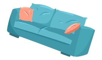sofa met kussens in vlak ontwerp. comfortabel modern bankstel voor leven kamer. illustratie geïsoleerd. vector