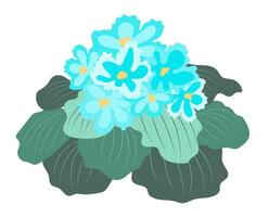abstract blauw viooltjes Aan bladeren in vlak ontwerp. bloeiend bloemen in gebladerte. illustratie geïsoleerd. vector