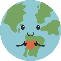 schattig planeet aarde met hart in handen, planeet aarde wereldbol voor kaart, banier, poster, sticker, aarde dag, planeet aarde clip art vector