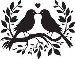 liefhebbend vogelstand Aan de Afdeling van een boom clip art silhouet in zwart kleur. duif illustratie sjabloon voor tatoeëren of laser snijden. vector