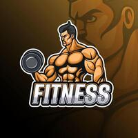 fitnessman mascotte logo ontwerp voor insigne, embleem, esport en t-shirt het drukken vector