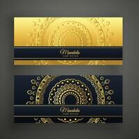 reeks van twee luxe mandala gouden banners vector