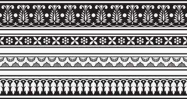 reeks van naadloos monochroom zwart Indisch nationaal ornament. etnisch eindeloos fabriek grens. bloemen kader. klaprozen en bladeren vector