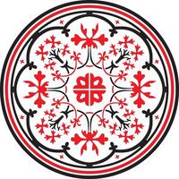 ronde klassiek Europese ornament, rood met zwart. bloemen patroon in een cirkel. oudheid van oude Griekenland en de Romeins rijk vector