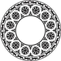 zwart monochroom ronde Kazachs nationaal ornament. etnisch patroon van de volkeren van de Super goed steppe, mongolen, Kirgizisch, kalmyks, begraven. cirkel, kader grens vector