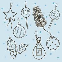 geschetste kerstboom ornamenten, boom opknoping clipart set, kerst seizoen graphics vector