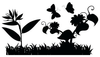 De tuinscène van het silhouet met vlinders vector