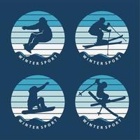 ski en snowboard wintersport logo sjabloonpakket met skiër en snowboarder sprong silhouet vector