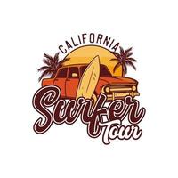 Californië surfertour. ontwerp retro surfen t-shirt illustratie poster vector