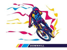 downhill mountainbike beweging kleurrijk kunstwerk fietser bewegingsillustratie vector