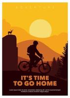 het is tijd om naar huis te gaan, poster mountainbike silhouet vector