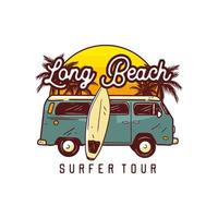 lange strandsurfer-tour. surfen t-shirt ontwerp poster illustratie vector