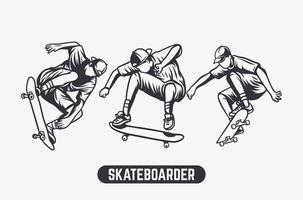 skateboarder zwart-wit afbeelding ontwerpelement vector