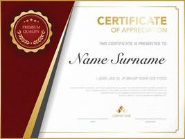 diploma certificaat sjabloon rode en gouden kleur met luxe en moderne stijl vector afbeelding.