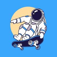 astronaut cartoon actie met skateboard vector