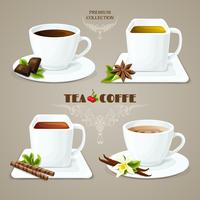 Thee en koffie kopjes instellen vector