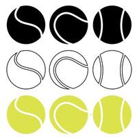 verzameling van tennis ballen in silhouet, schets en gekleurd versies met knock out Aan een wit achtergrond vector