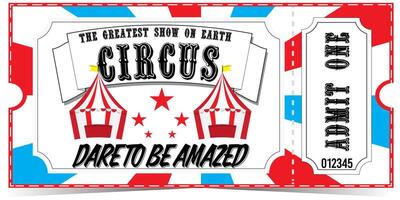 circus ticket circus tent rood wit en blauw ontwerp Aan een wit achtergrond vector