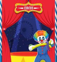 clown stripfiguur op podium achtergrond vector