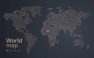 wereld kaart getoond in een microchip patroon. e-overheid. microchip serie vector