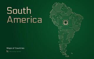 zuiden Amerika kaart met getoond in een microchip patroon. e-overheid. continent kaarten. microchip serie vector